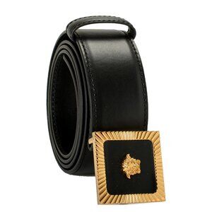 Versace Black & Gold 100% Leather Medusa Head Logo Decorated Belt US 34 IT 85